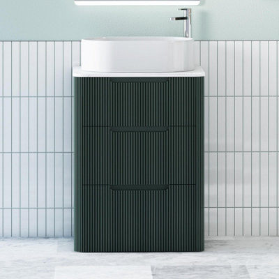 Royal Bathrooms Avenza 600mm Deep Moss Green Floor Standing Countertop Bathroom Vanity Unit 3 Drawer With Peak Basin - image 1