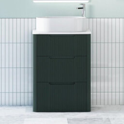 Royal Bathrooms Avenza 600mm Deep Moss Green Floor Standing Countertop Bathroom Vanity Unit 3 Drawer With Peak Basin - thumbnail 1