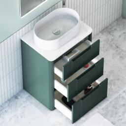 Royal Bathrooms Avenza 600mm Deep Moss Green Floor Standing Countertop Bathroom Vanity Unit 3 Drawer With Peak Basin - thumbnail 5