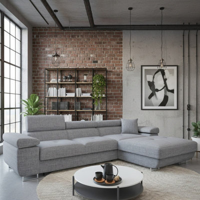 Torezio Mini Corner Sofa Bed With Adjustable Headrests And Storage Box Freestanding Upholstered Back 280X170Cm Grey Melange Right - image 1