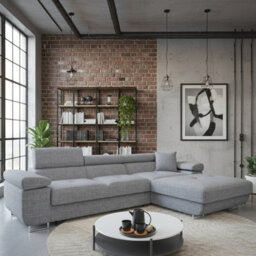 Torezio Mini Corner Sofa Bed With Adjustable Headrests And Storage Box Freestanding Upholstered Back 280X170Cm Grey Melange Right - thumbnail 1