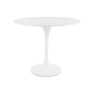 Fusion Living Tulip Set - Marble Medium Circular Table And Four Chairs With Luxurious Cushion Turquoise