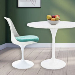 Fusion Living Tulip Set - Marble Medium Circular Table And Four Chairs With Luxurious Cushion Turquoise - thumbnail 2