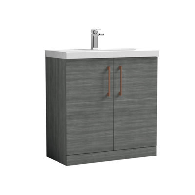 Balterley Bramshall Contemporary Bathroom Floor Standing 2-Door Vanity Unit & Mid-Edge Basin, Anthracite Woodgrain, 800mm - image 1