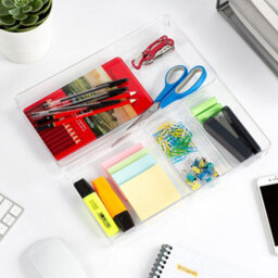Livivo 4 Compartment Drawer Desk Organiser Clear Plastic - thumbnail 4