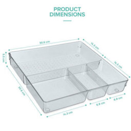 Livivo 4 Compartment Drawer Desk Organiser Clear Plastic - thumbnail 3