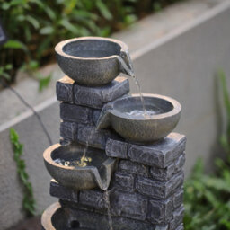 Breeins Rustic Style Faux Stone Wall 4-Tiered Bowl Solar-Powered Outdoor Water Fountain Garden Decor, 45Cm H - thumbnail 4