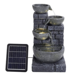 Breeins Rustic Style Faux Stone Wall 4-Tiered Bowl Solar-Powered Outdoor Water Fountain Garden Decor, 45Cm H - thumbnail 5