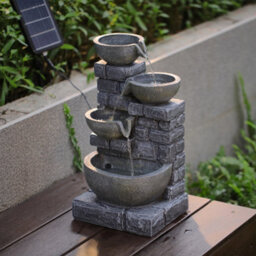 Breeins Rustic Style Faux Stone Wall 4-Tiered Bowl Solar-Powered Outdoor Water Fountain Garden Decor, 45Cm H - thumbnail 3