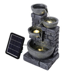 Breeins Rustic Style Faux Stone Wall 4-Tiered Bowl Solar-Powered Outdoor Water Fountain Garden Decor, 45Cm H - thumbnail 6