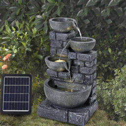 Breeins Rustic Style Faux Stone Wall 4-Tiered Bowl Solar-Powered Outdoor Water Fountain Garden Decor, 45Cm H - thumbnail 2