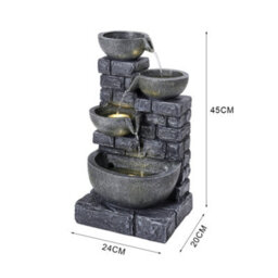 Breeins Rustic Style Faux Stone Wall 4-Tiered Bowl Solar-Powered Outdoor Water Fountain Garden Decor, 45Cm H - thumbnail 9