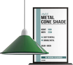 Green Ceiling Light Shade, Vintage Metal 22Cm Cone Shaped Lamp Shades Easy Fit Ceiling Pendant Lightshade For Living Rooms
