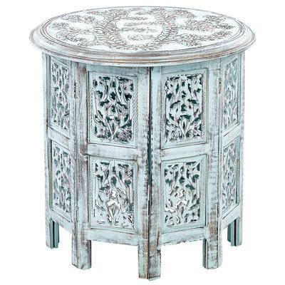 Beliani Side Table Borai Mango Wood Light Blue - image 1