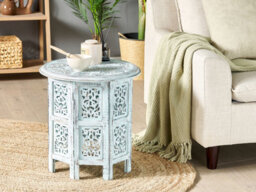 Beliani Side Table Borai Mango Wood Light Blue - thumbnail 2