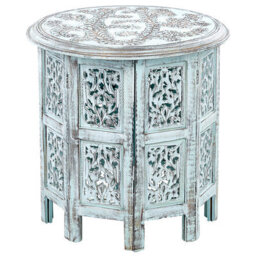 Beliani Side Table Borai Mango Wood Light Blue