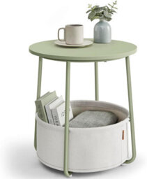 Songmics End Table With Round Top And Fabric Basket, Elegant Accent Piece For Living Or Bedroom, Laurel Green And Cream White - thumbnail 7