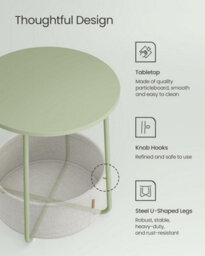 Songmics End Table With Round Top And Fabric Basket, Elegant Accent Piece For Living Or Bedroom, Laurel Green And Cream White - thumbnail 4