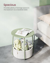 Songmics End Table With Round Top And Fabric Basket, Elegant Accent Piece For Living Or Bedroom, Laurel Green And Cream White - thumbnail 3
