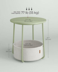 Songmics End Table With Round Top And Fabric Basket, Elegant Accent Piece For Living Or Bedroom, Laurel Green And Cream White - thumbnail 2