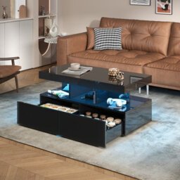 Coffee Table, High Glossy Color Adjustable Led Coffee Tables For Living Room, With Open Display Shelf And 2 Drawers, Tea Table - thumbnail 1