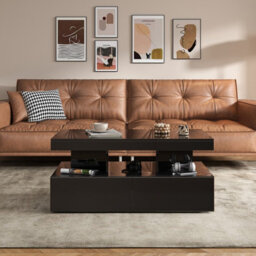 Coffee Table, High Glossy Color Adjustable Led Coffee Tables For Living Room, With Open Display Shelf And 2 Drawers, Tea Table - thumbnail 4