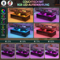 Coffee Table, High Glossy Color Adjustable Led Coffee Tables For Living Room, With Open Display Shelf And 2 Drawers, Tea Table - thumbnail 5