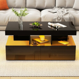 Coffee Table, High Glossy Color Adjustable Led Coffee Tables For Living Room, With Open Display Shelf And 2 Drawers, Tea Table - thumbnail 2