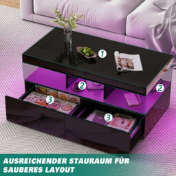 Coffee Table, High Glossy Color Adjustable Led Coffee Tables For Living Room, With Open Display Shelf And 2 Drawers, Tea Table - thumbnail 6