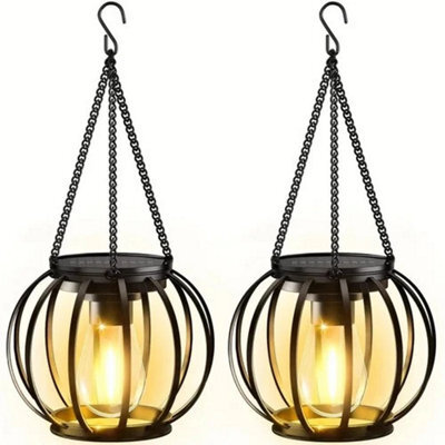 2Xsolarpowered Led Hanging Lantern Lights Waterproof Outdoor Garden - image 1