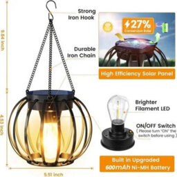 2Xsolarpowered Led Hanging Lantern Lights Waterproof Outdoor Garden - thumbnail 5