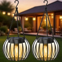 2Xsolarpowered Led Hanging Lantern Lights Waterproof Outdoor Garden - thumbnail 4