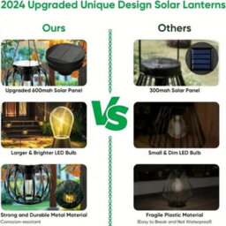 2Xsolarpowered Led Hanging Lantern Lights Waterproof Outdoor Garden - thumbnail 7