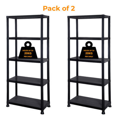 Crystals Set Of 2 5 Tier Plastic Racking Shelf Heavy Duty Garage Shelving Storage Unit Organiser - image 1