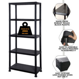 Crystals Set Of 2 5 Tier Plastic Racking Shelf Heavy Duty Garage Shelving Storage Unit Organiser - thumbnail 4