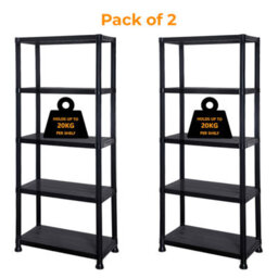 Crystals Set Of 2 5 Tier Plastic Racking Shelf Heavy Duty Garage Shelving Storage Unit Organiser - thumbnail 1