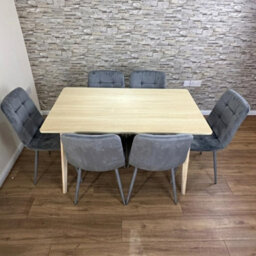 Doubs Dining Table Set With 6 Grey Velvet Chairs, Oak Effect Table - thumbnail 4