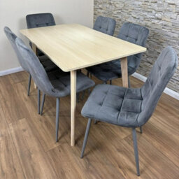 Doubs Dining Table Set With 6 Grey Velvet Chairs, Oak Effect Table - thumbnail 5