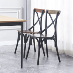Nordlys Set Of 2 Metal And Gray Wood Dining Chairs Industrial Style Dining Room - thumbnail 3