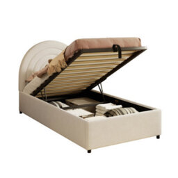 Modernluxe 3Ft Single Bed, 90X190 Cm, Ottoman Bed, Children's Bed, With Slatted Frame And Headboard, Wooden Slats, Bouclé, Beige - thumbnail 9