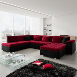 Niko Bis Fold Out U Shape Corner Sofa Chipboard Frame With Storage Bed 350X205X76 Cm Red And Black Right - thumbnail 1