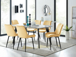 Furniturebox Andria Black Leg Marble Effect Dining Table And 6 Mustard Pesaro Black Leg Chairs - thumbnail 1