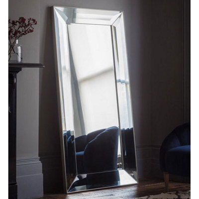 Xample Gallery Ferrara Leaner Mirror 91 X 182Cm - Silver Finish Wide Bevelled Frame, Large Rectangular Wall Or Floor Mirror - image 1