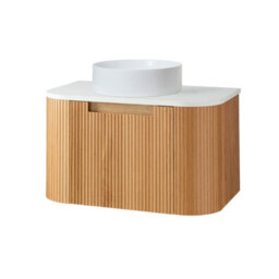 Homestylestore 800mm Oak Wall Hung Fluted Bathroom Vanity Unit And Round Basin - thumbnail 1