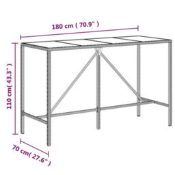 Walplus Bar Table With Glass Top Grey 180X70X110 Cm Poly Rattan - thumbnail 6
