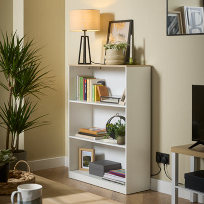Hadwell Matt White Oak Effect 3 Shelf Rectangular Bookcase, (H)1065mm (W)800mm - image 1