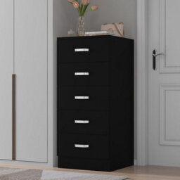 Fwstyle Tunis Black 5 Drawer Chest Of Drawers Modern Bedroom Furniture (H) 90 (W) 40 (D) 40Cm - thumbnail 1