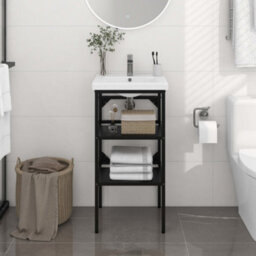 Berkfield Bathroom Washbasin Frame Black 40X38X83 Cm Iron - thumbnail 1