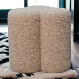 Artisan Furniture Solid Wood Mud Boucle Clover Footstool - thumbnail 4