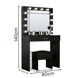Home Source Ella Black Dressing Table With Stool And Led Lights Mirror - thumbnail 9